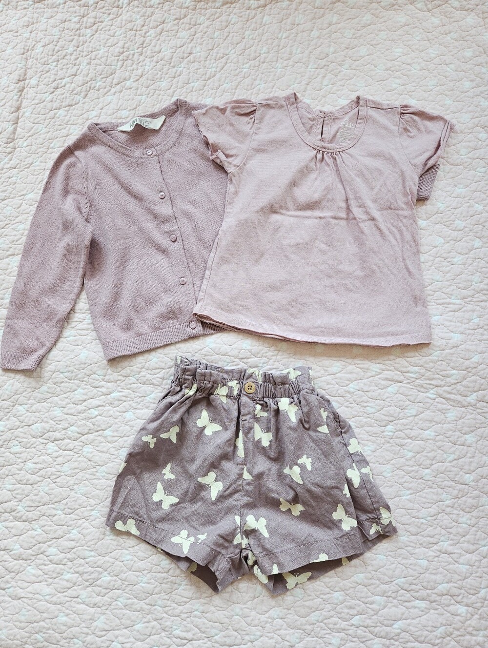 Bundle Matching H&M Honest Baby Cardigan Shorts Top Purple 2T 2 Toddler 24 Girl